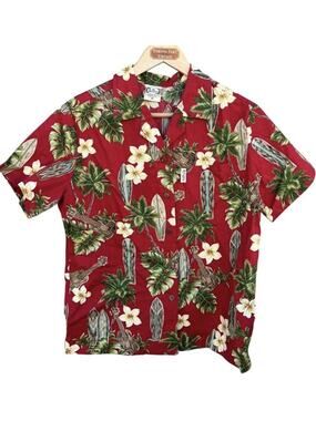 Go Barefoot Vintage Men's Hawaiian Shirt With Pocket Colorful Red Size MEDIUM